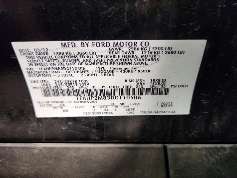 71643106 :رقم المزاد ، 1FAHP2M83DG110506 vin ، 2013 Ford Taurus مزاد بيع