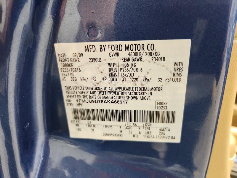 Продажа на аукционе авто 2010 Ford Escape, vin: 1FMCU9D78AKA68917, номер лота: 72870226