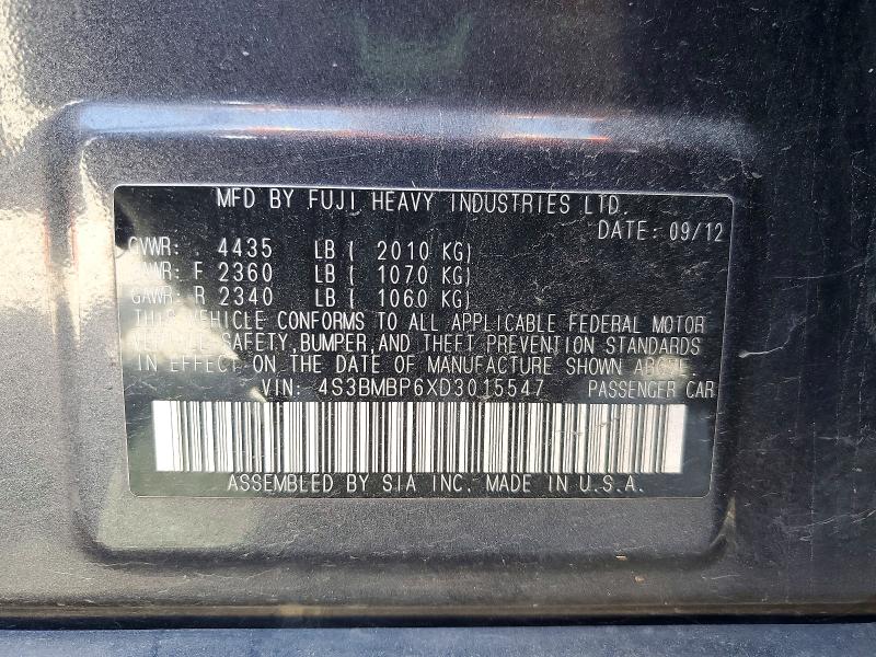 2013 Subaru Legacy მანქანა იყიდება აუქციონზე, vin: 4S3BMBP6XD3015547, აუქციონის ნომერი: 73551346