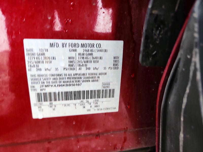 72723386 :رقم المزاد ، 2FMPK4J96KBB50107 vin ، 2019 Ford Edge مزاد بيع
