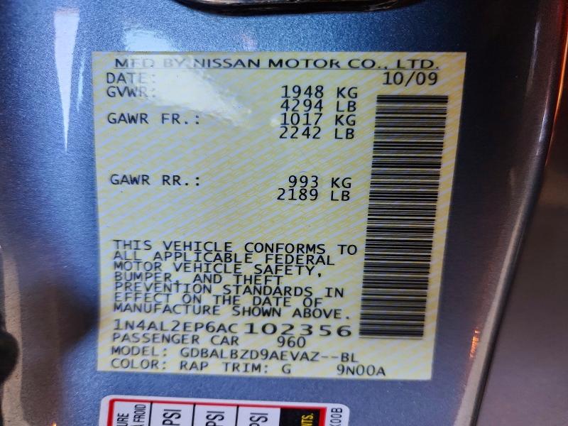 Продаж на аукціоні авто 2010 Nissan Altima, vin: 1N4AL2EP6AC102356, номер лоту: 71821546