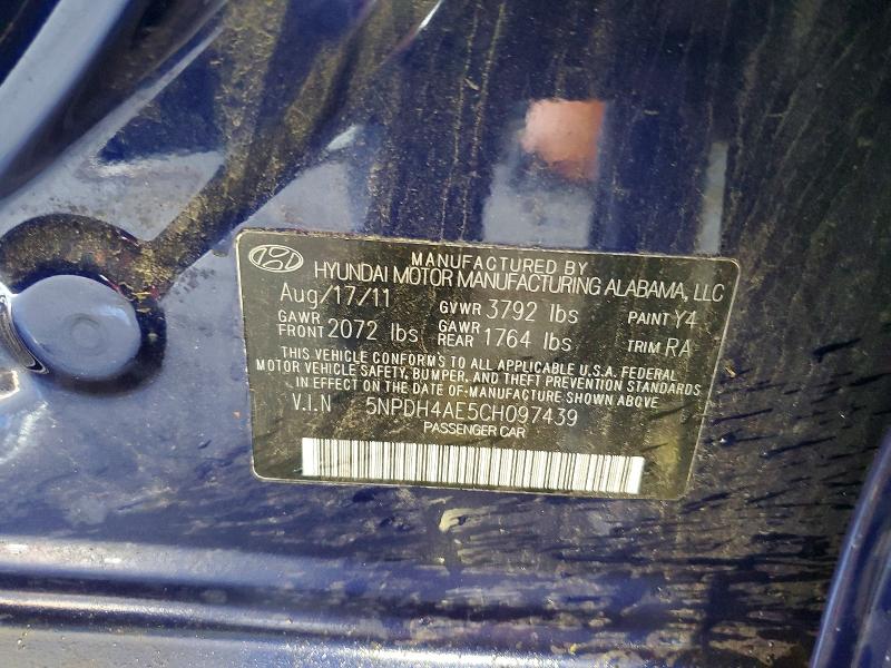 2012 Hyundai Elantra მანქანა იყიდება აუქციონზე, vin: 5NPDH4AE5CH097439, აუქციონის ნომერი: 71082226