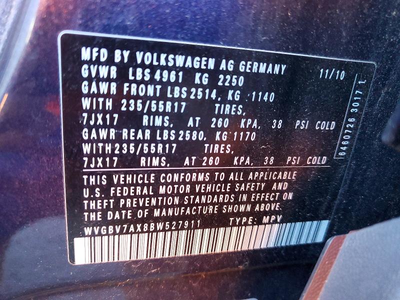 Aukcja sprzedaży 2011 Volkswagen Tiguan, vin: WVGBV7AX8BW527911, numer aukcji: 71938606