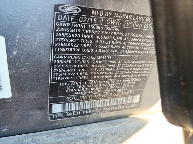 Aukcja sprzedaży 2015 Land Rover Range Rover Sport, vin: SALWR2VF8FA522041, numer aukcji: 73161786