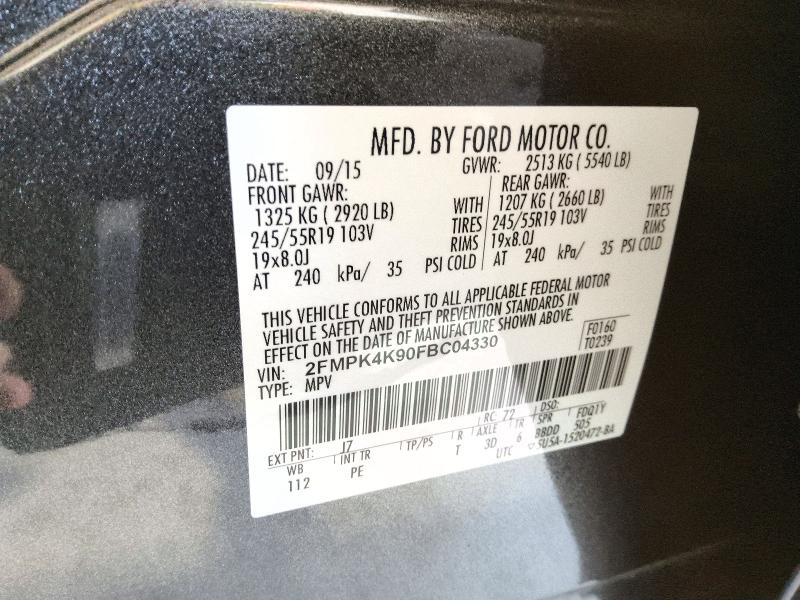 2015 Ford Edge მანქანა იყიდება აუქციონზე, vin: 2FMPK4K90FBC04330, აუქციონის ნომერი: 73152136