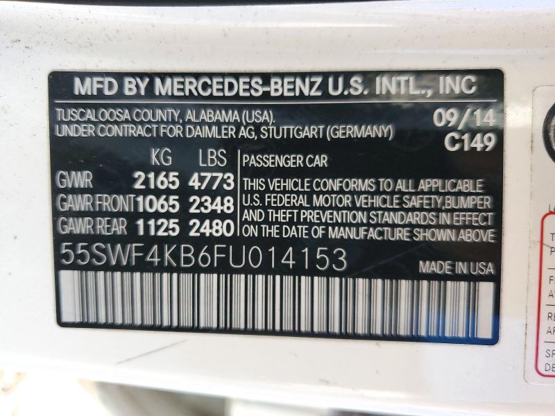2015 Mercedes-benz C მანქანა იყიდება აუქციონზე, vin: 55SWF4KB6FU014153, აუქციონის ნომერი: 71871986