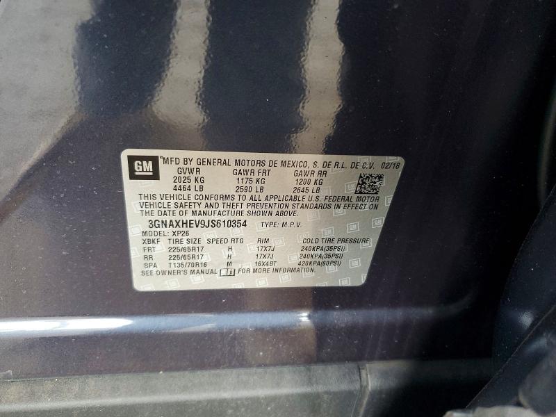 72092446 :رقم المزاد ، 3GNAXHEV9JS610354 vin ، 2018 Chevrolet Equinox مزاد بيع