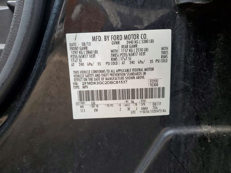 72734336 :رقم المزاد ، 2FMDK3GC2DBC81537 vin ، 2013 Ford Edge مزاد بيع