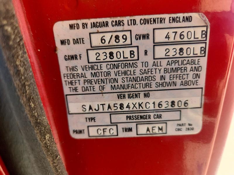 Продаж на аукціоні авто 1989 Jaguar Xjs, vin: SAJTA584XKC163806, номер лоту: 72120616
