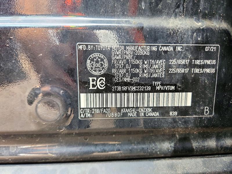 2021 Toyota Rav4 მანქანა იყიდება აუქციონზე, vin: 2T3B1RFV5MC232139, აუქციონის ნომერი: 72444136