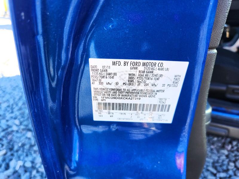 2012 Ford Escape მანქანა იყიდება აუქციონზე, vin: 1FMCU9DGXCKA27319, აუქციონის ნომერი: 70856036