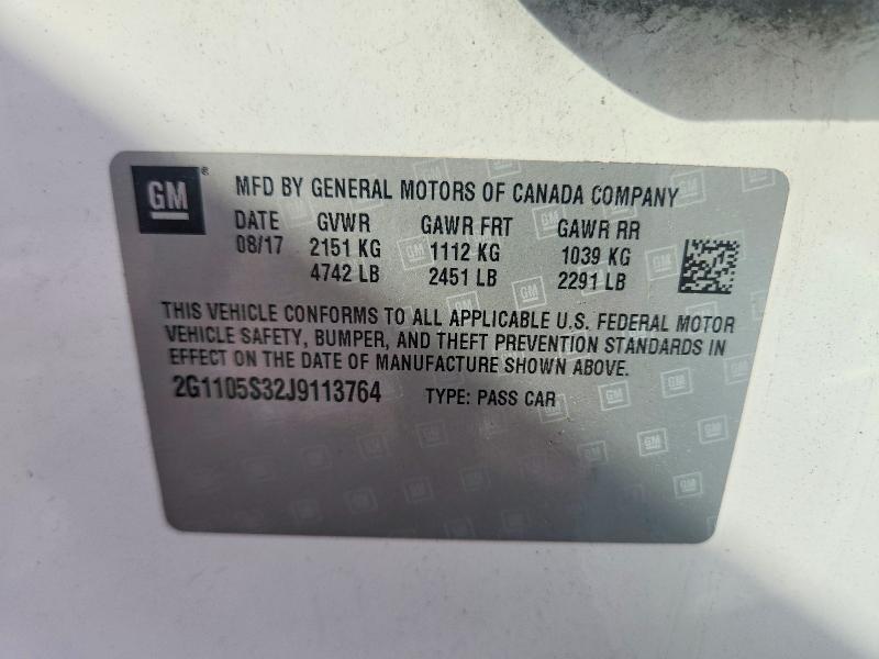 Aukcja sprzedaży 2018 Chevrolet Impala, vin: 2G1105S32J9113764, numer aukcji: 71238286