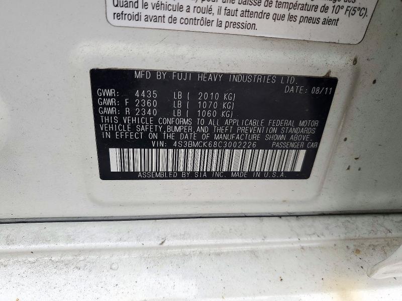72158076 :رقم المزاد ، 4S3BMCK68C3002226 vin ، 2012 Subaru Legacy مزاد بيع