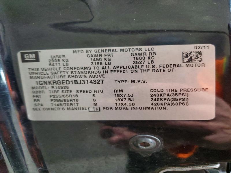 Aukcja sprzedaży 2011 Chevrolet Traverse, vin: 1GNKRGED1BJ314327, numer aukcji: 70671656
