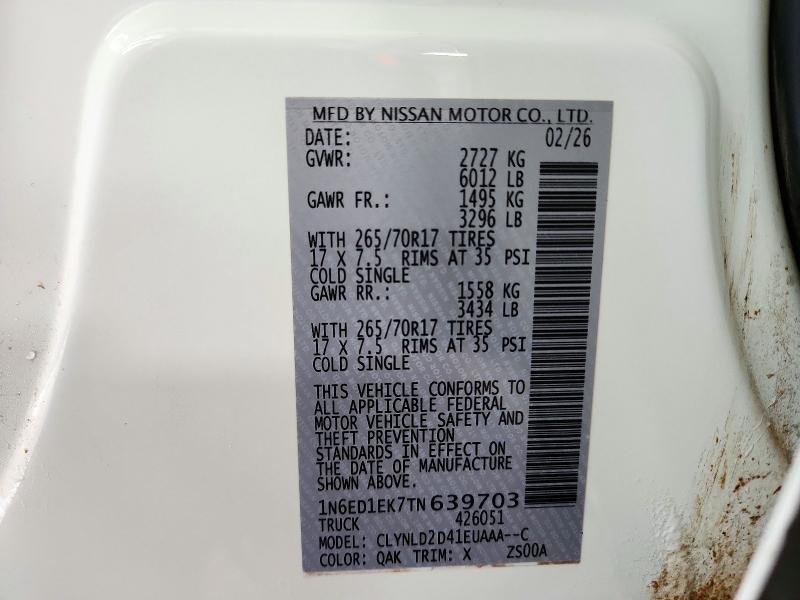 72980806 :رقم المزاد ، 1N6ED1EK7TN639703 vin ، 2026 Nissan Frontier مزاد بيع