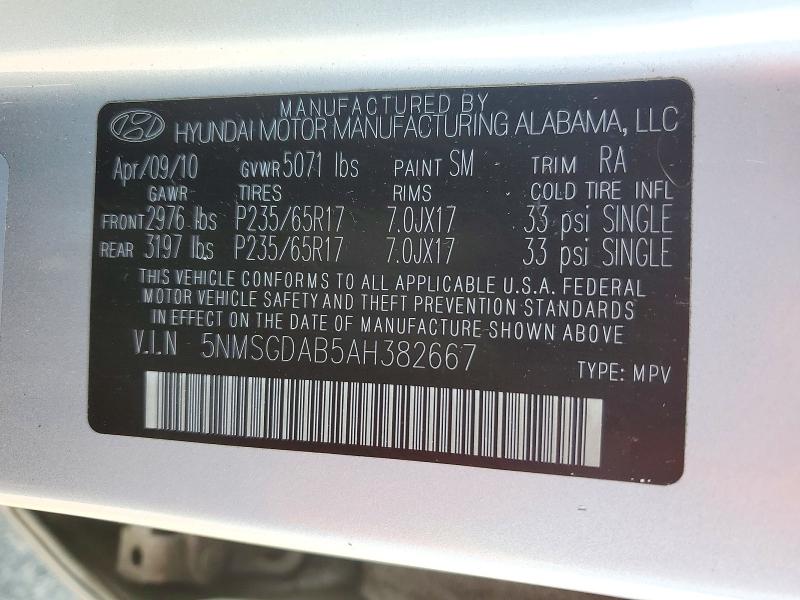 Продаж на аукціоні авто 2010 Hyundai Santa Fe, vin: 5NMSGDAB5AH382667, номер лоту: 71966526