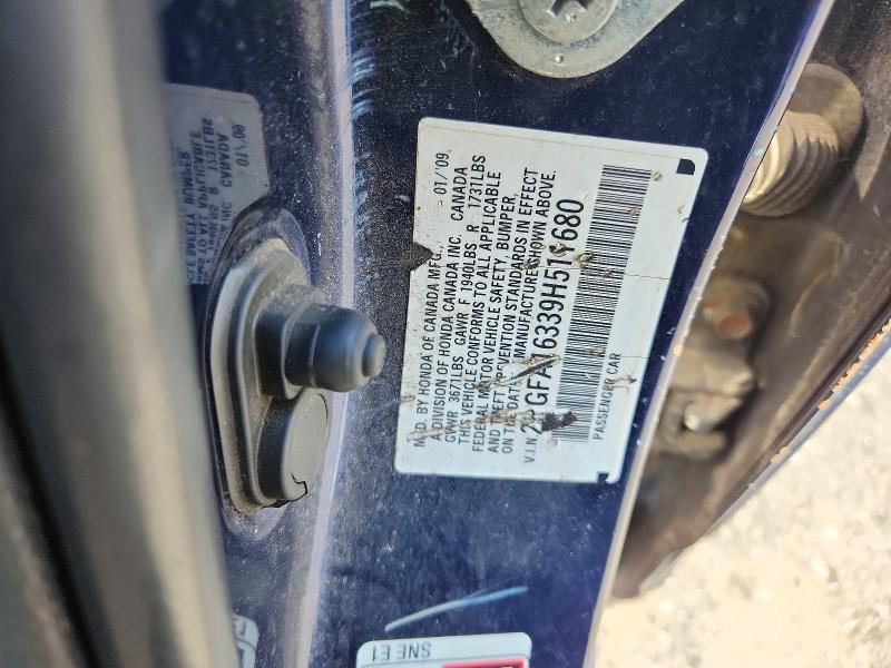 69078366 :رقم المزاد ، 2HGFA16339H511680 vin ، 2009 Honda Civic مزاد بيع