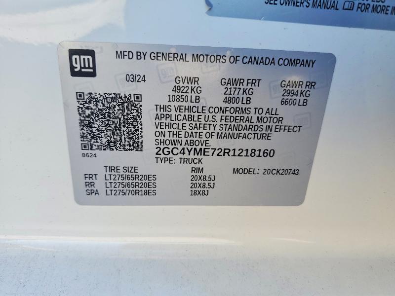 2024 Chevrolet Silverado მანქანა იყიდება აუქციონზე, vin: 2GC4YME72R1218160, აუქციონის ნომერი: 71488146