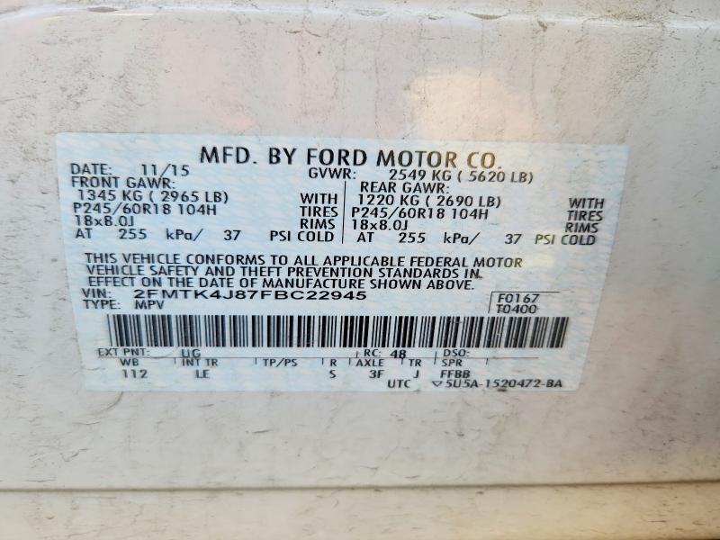 2015 Ford Edge მანქანა იყიდება აუქციონზე, vin: 2FMTK4J87FBC22945, აუქციონის ნომერი: 71437016