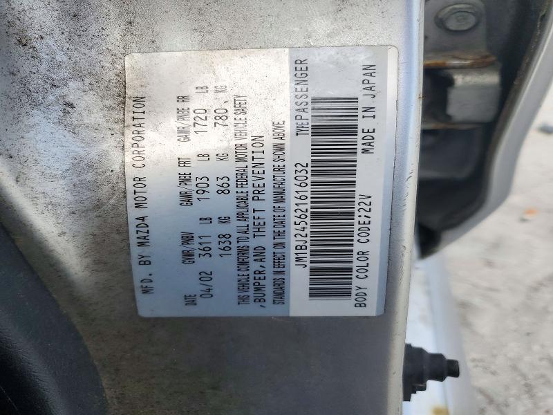 72754466 :رقم المزاد ، JM1BJ245621616032 vin ، 2002 Mazda Protege مزاد بيع