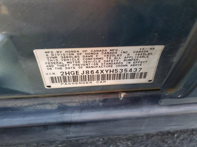 Aukcja sprzedaży 2000 Honda Civic, vin: 2HGEJ864XYH535437, numer aukcji: 71979406