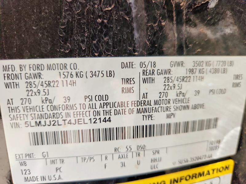 64836386 :رقم المزاد ، 5LMJJ2LT4JEL12144 vin ، 2018 Lincoln Navigator مزاد بيع