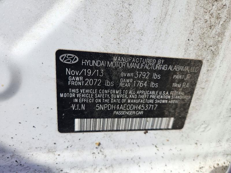 2013 Hyundai Elantra მანქანა იყიდება აუქციონზე, vin: 5NPDH4AE0DH453717, აუქციონის ნომერი: 72045566