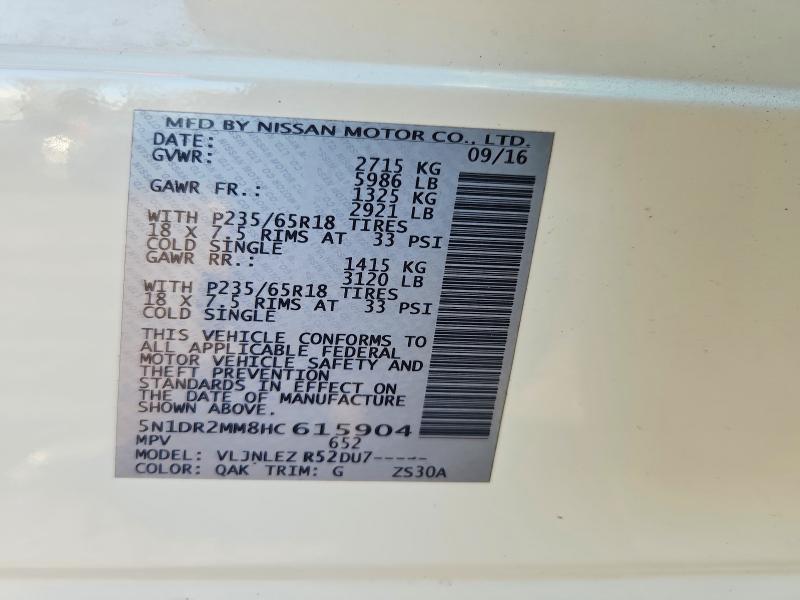 Aukcja sprzedaży 2017 Nissan Pathfinder, vin: 5N1DR2MM8HC615904, numer aukcji: 70533956