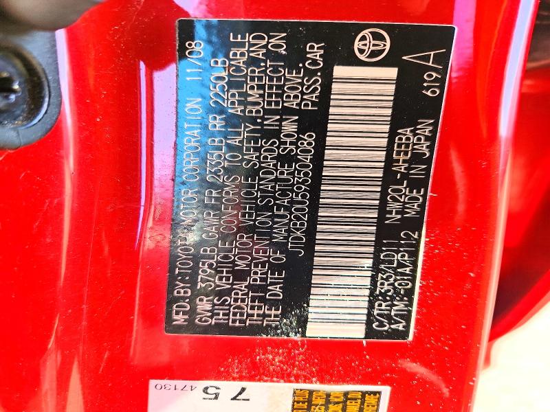 Aukcja sprzedaży 2009 Toyota Prius, vin: JTDKB20U593504086, numer aukcji: 70930726