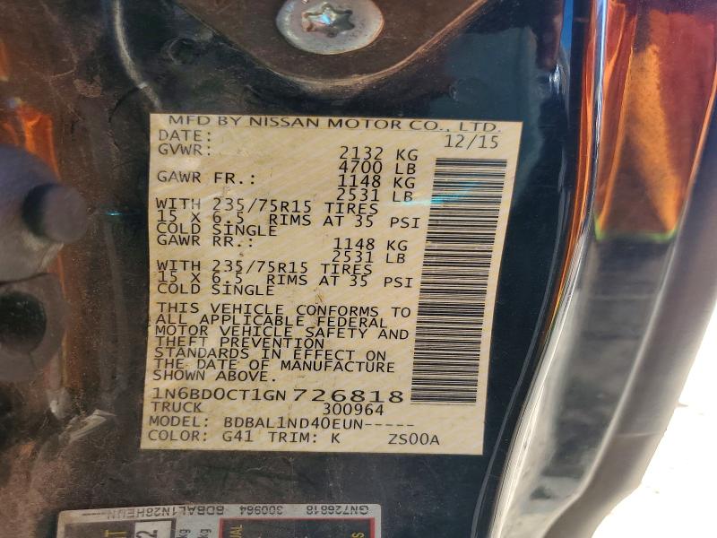 2016 Nissan Frontier მანქანა იყიდება აუქციონზე, vin: 1N6BD0CT1GN726818, აუქციონის ნომერი: 72130116