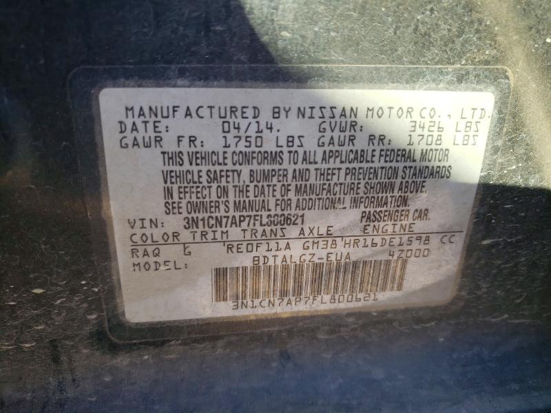 Продаж на аукціоні авто 2015 Nissan Versa, vin: 3N1CN7AP7FL800621, номер лоту: 72393756