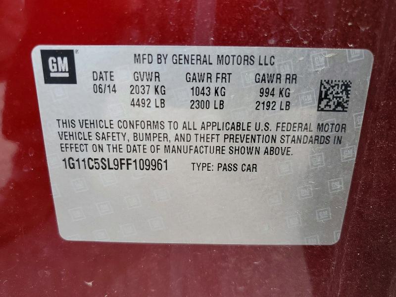 Aukcja sprzedaży 2015 Chevrolet Malibu, vin: 1G11C5SL9FF109961, numer aukcji: 71547006