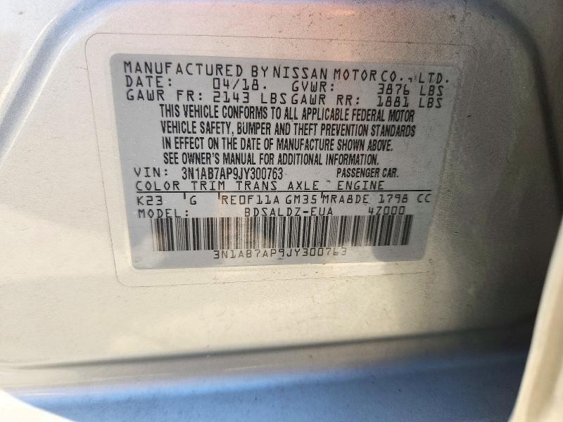 Продажа на аукционе авто 2018 Nissan Sentra, vin: 3N1AB7AP9JY300763, номер лота: 72119726