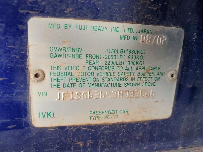 73872376 :رقم المزاد ، JF1SG63693H733666 vin ، 2003 Subaru Forester مزاد بيع