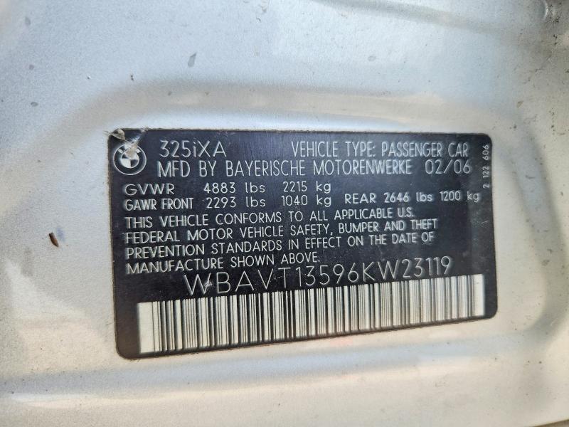 2006 Bmw 325 მანქანა იყიდება აუქციონზე, vin: WBAVT13596KW23119, აუქციონის ნომერი: 70921596