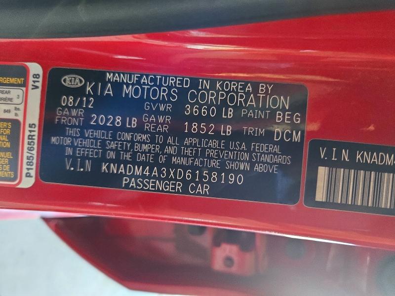 71607336 :رقم المزاد ، KNADM4A3XD6158190 vin ، 2013 Kia Rio مزاد بيع