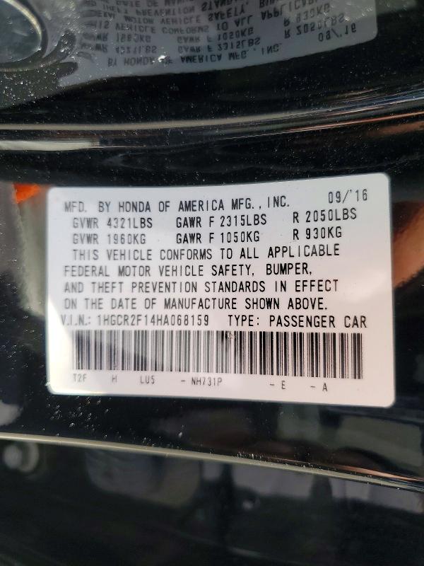 Продаж на аукціоні авто 2017 Honda Accord, vin: 1HGCR2F14HA068159, номер лоту: 71380366