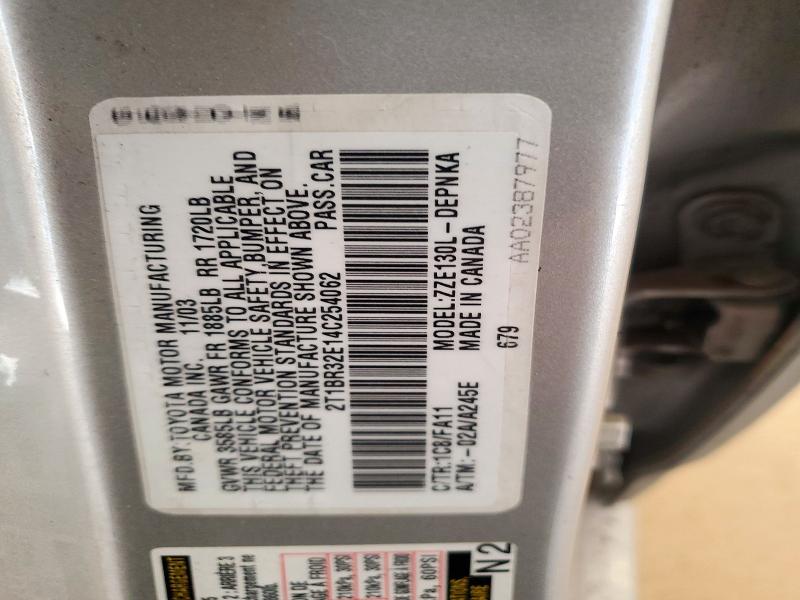 72301026 :رقم المزاد ، 2T1BR32E14C254062 vin ، 2004 Toyota Corolla مزاد بيع