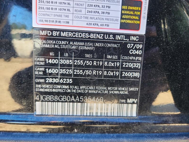 2009 Mercedes-benz Ml მანქანა იყიდება აუქციონზე, vin: 4JGBB8GB0AA535460, აუქციონის ნომერი: 74628896
