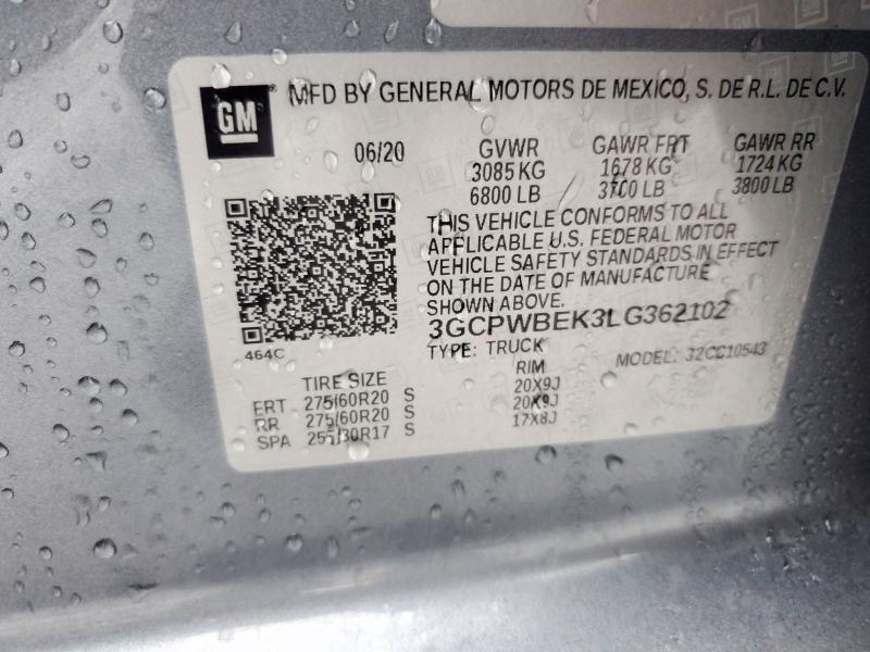 Aukcja sprzedaży 2020 Chevrolet Silverado, vin: 3GCPWBEK3LG362102, numer aukcji: 72014066
