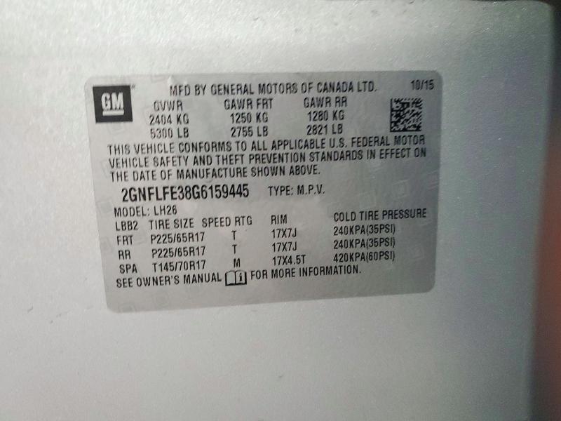 72880886 :رقم المزاد ، 2GNFLFE38G6159445 vin ، 2016 Chevrolet Equinox مزاد بيع