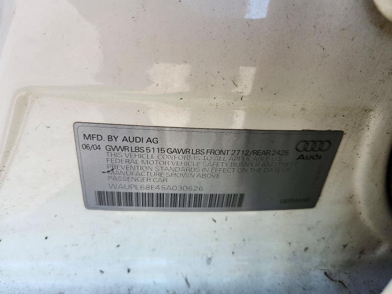 Продажа на аукционе авто 2005 Audi S4, vin: WAUPL68E45A030626, номер лота: 72228726