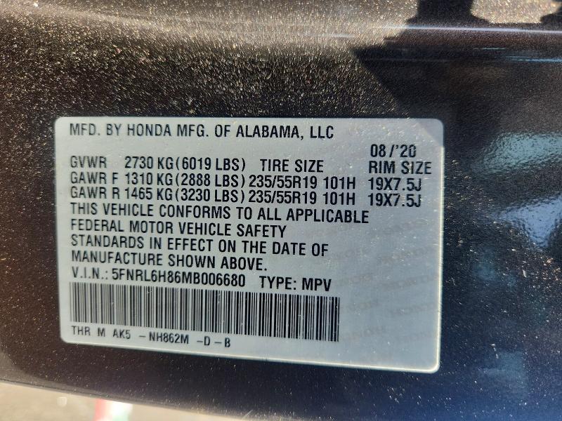 Aukcja sprzedaży 2021 Honda Odyssey, vin: 5FNRL6H86MB006680, numer aukcji: 70848036