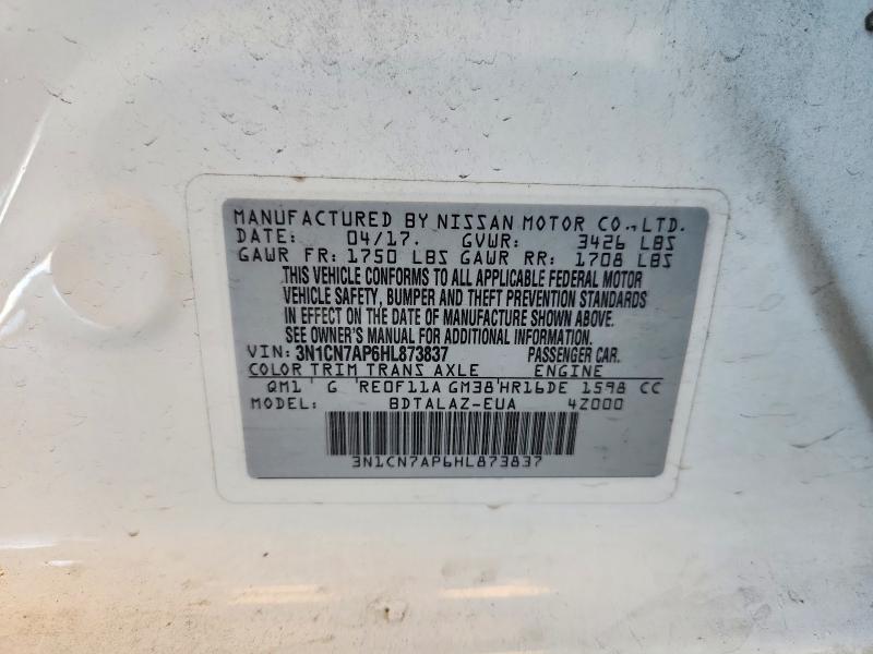 72089156 :رقم المزاد ، 3N1CN7AP6HL873837 vin ، 2017 Nissan Versa مزاد بيع