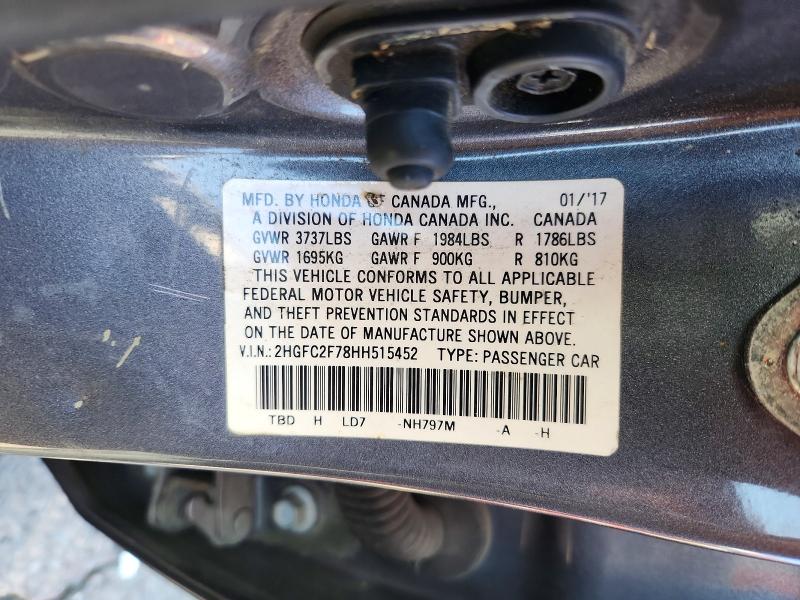 Продажа на аукционе авто 2017 Honda Civic, vin: 2HGFC2F78HH515452, номер лота: 71474016