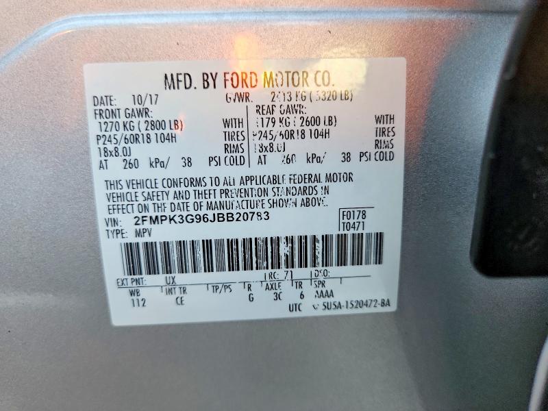 2018 Ford Edge მანქანა იყიდება აუქციონზე, vin: 2FMPK3G96JBB20783, აუქციონის ნომერი: 71749786