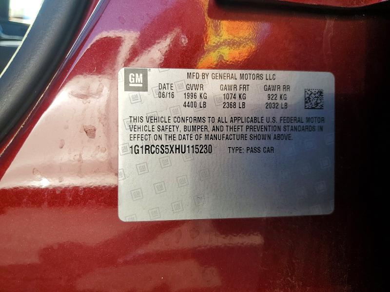 70923756 :رقم المزاد ، 1G1RC6S5XHU115230 vin ، 2017 Chevrolet Volt مزاد بيع