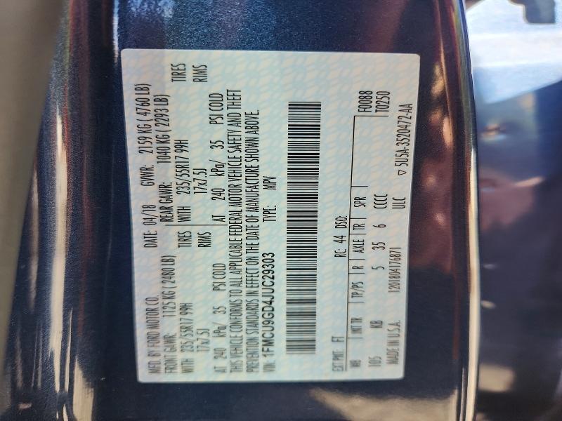 Продаж на аукціоні авто 2018 Ford Escape, vin: 1FMCU9GD4JUC29303, номер лоту: 71945136