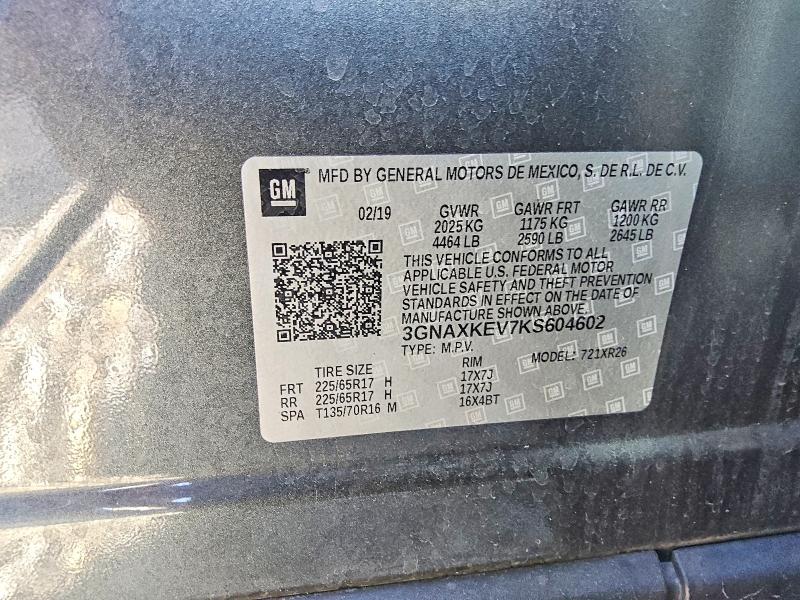 68683356 :رقم المزاد ، 3GNAXKEV7KS604602 vin ، 2019 Chevrolet Equinox مزاد بيع