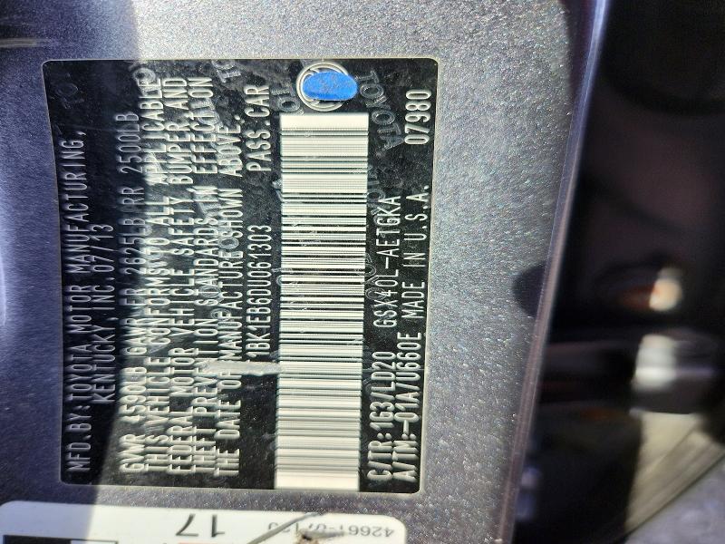 Aukcja sprzedaży 2013 Toyota Avalon, vin: 4T1BK1EB6DU061303, numer aukcji: 70412676